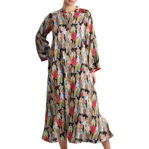 Natori Dynasty Mandarin Zip Caftan Dress XXL Art To Wear Loungewear Resort Wear